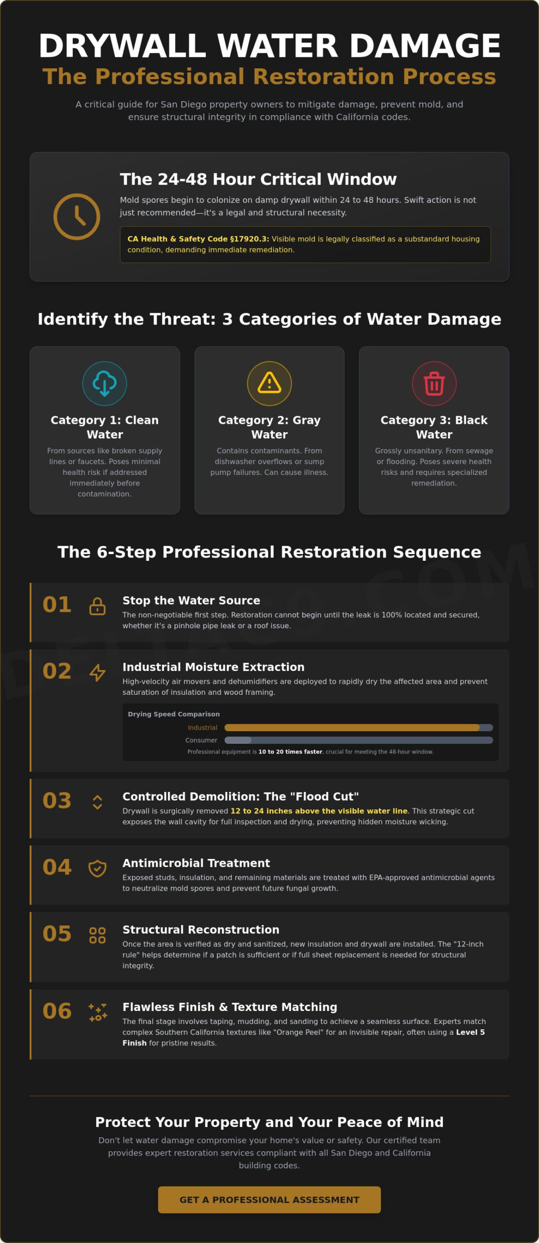 Drywall Water Damage Restoration Process: A San Diego Professional Guide